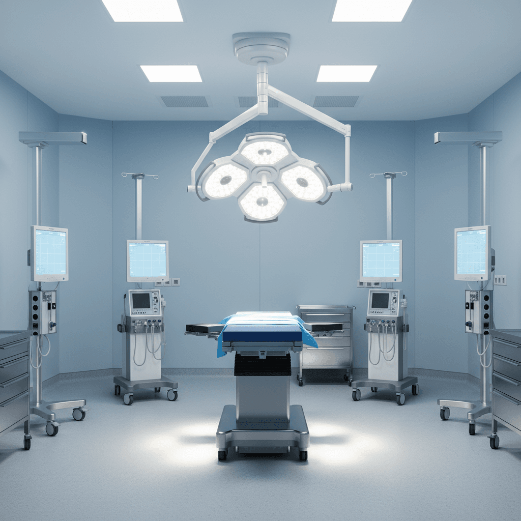 Fully equipped operating room ready for patient procedures