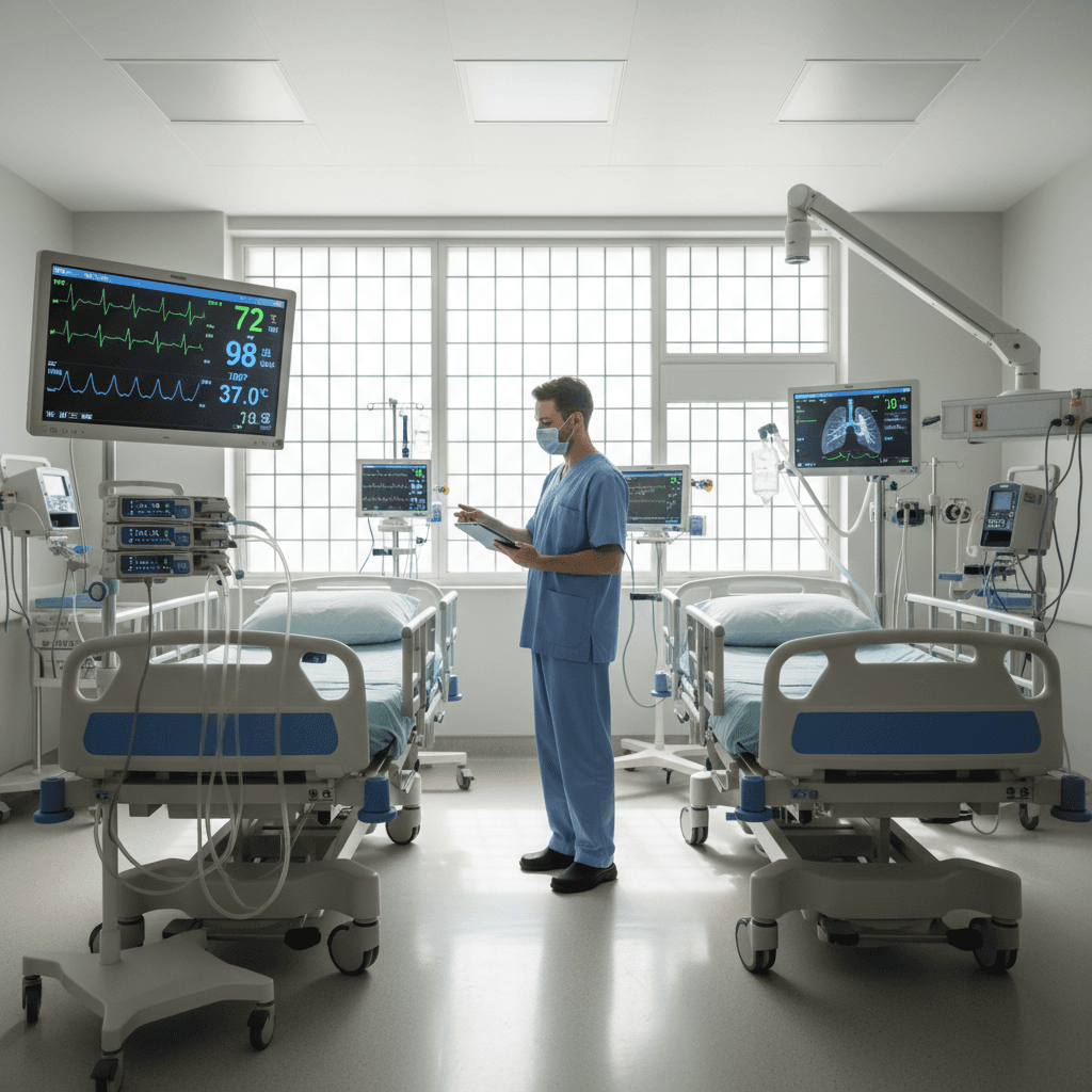 Complete hospital room equipped and ready for operation