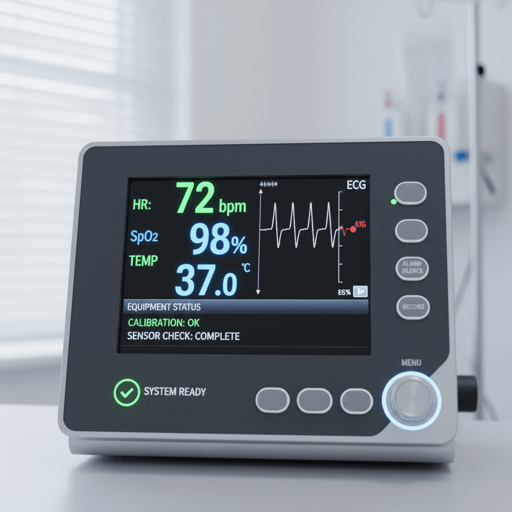 Patient monitor display showing operational readiness