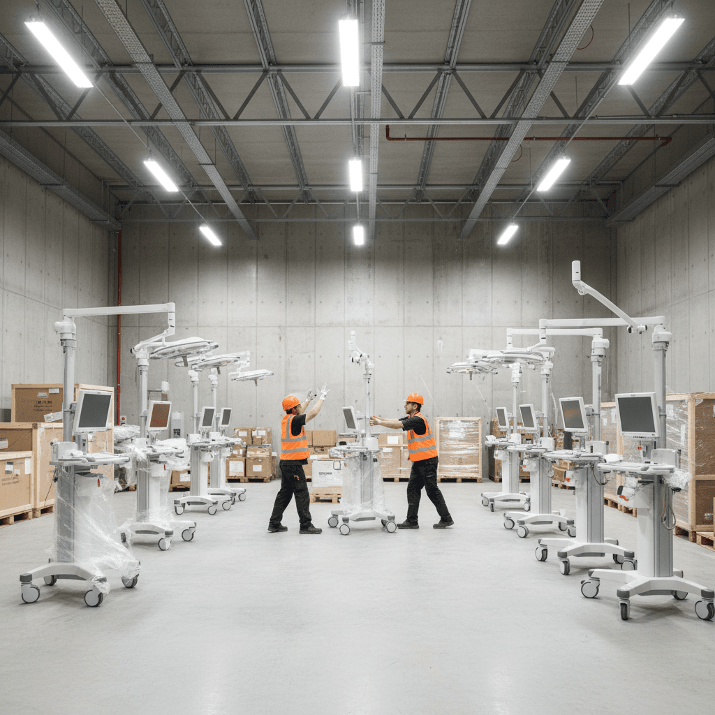 Hospital equipment delivery and organization in a modern facility
